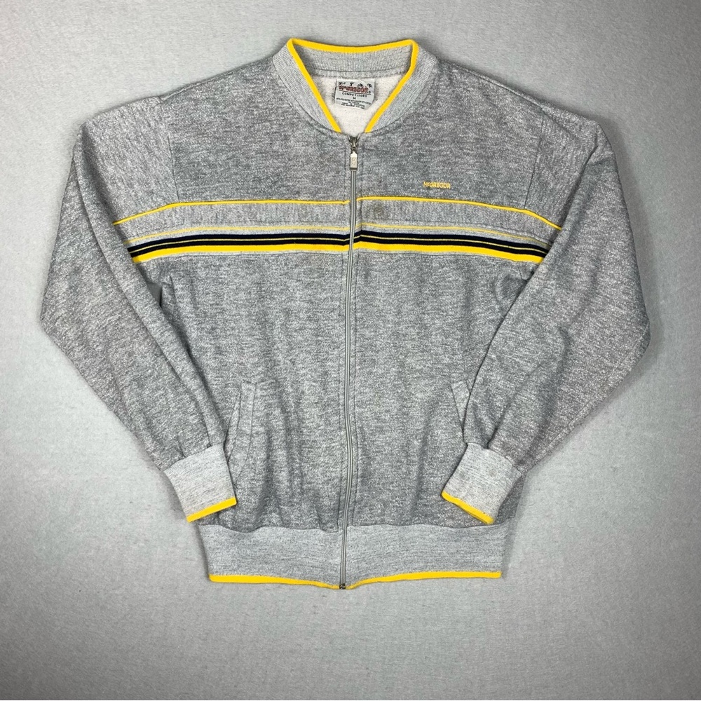 Vintage McGregor Competitors Jacket Mens Med Gray Yellow Striped Zip Track Top
